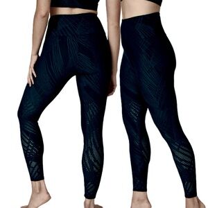 New Onzie leggings Selenite Midi high rise black 7/8 ankle texture mesh yoga XS
